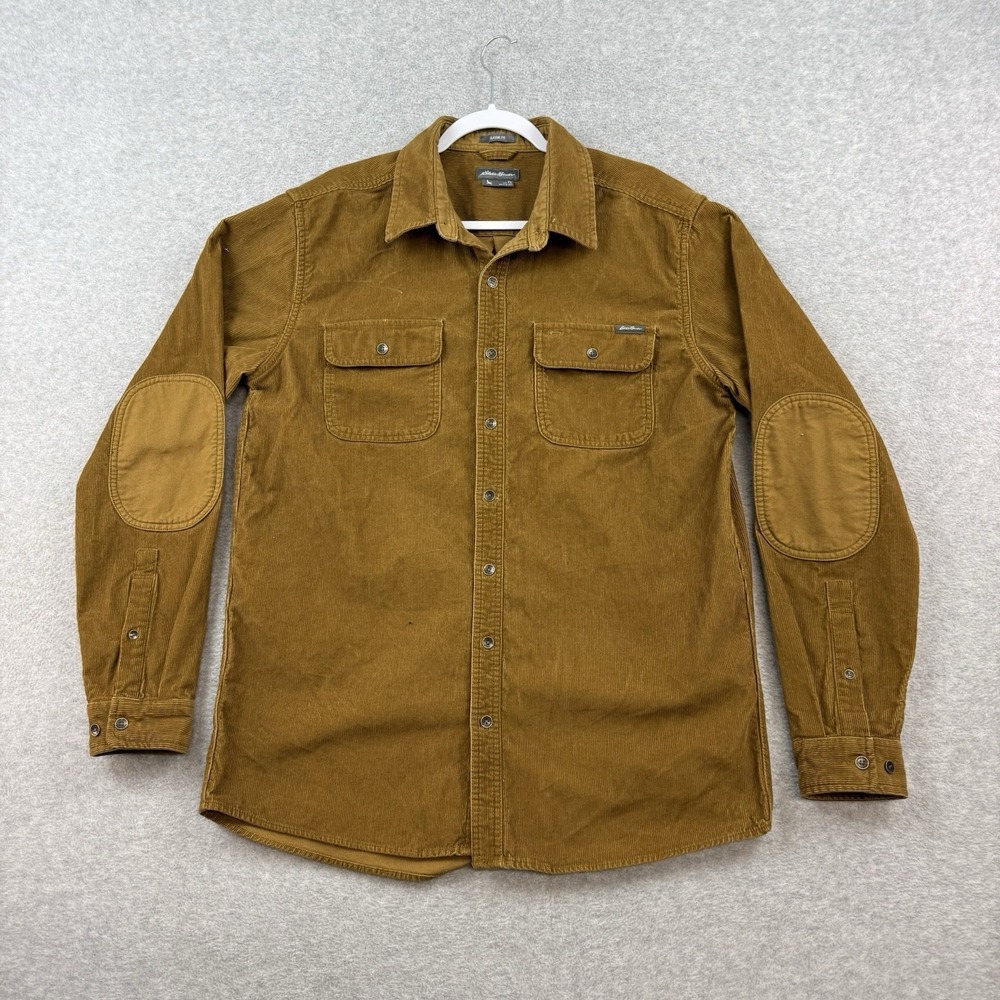 Eddie Bauer Tan Shirt Men's Tall TL‎ Heavy Corduroy Elbow Patch Pad Classic Fit